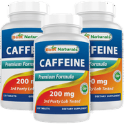 3 Pack Best Naturals Caffeine 200mg 120 Tablets | Non Habit | Proven No Crash or Jitters Total 360 Tablets