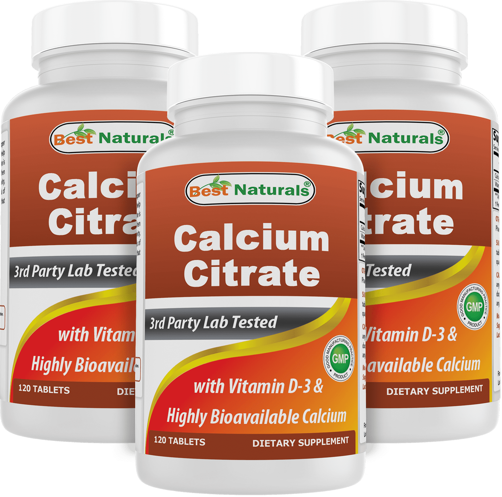 3 Pack Best Naturals Calcium Citrate with Vitamin D-3 120 Tablets