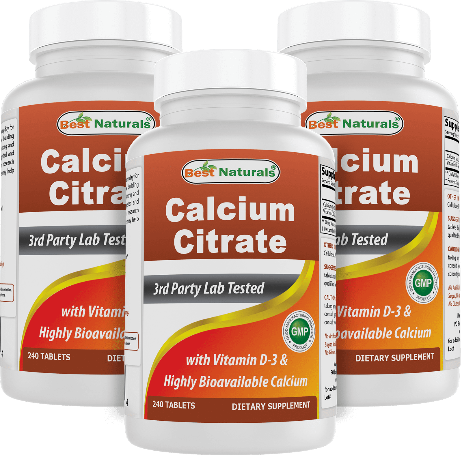 3 Pack Best Naturals Calcium Citrate with Vitamin D-3 240 Tablets