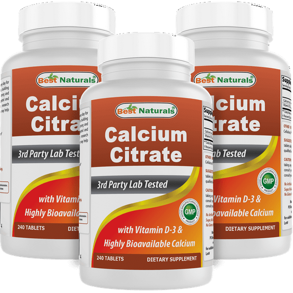 3 Pack Best Naturals Calcium Citrate with Vitamin D-3 240 Tablets