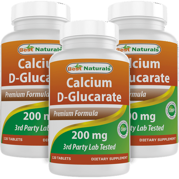 3 Pack Best Naturals Calcium D-Glucarate 200 mg 120 Tablets