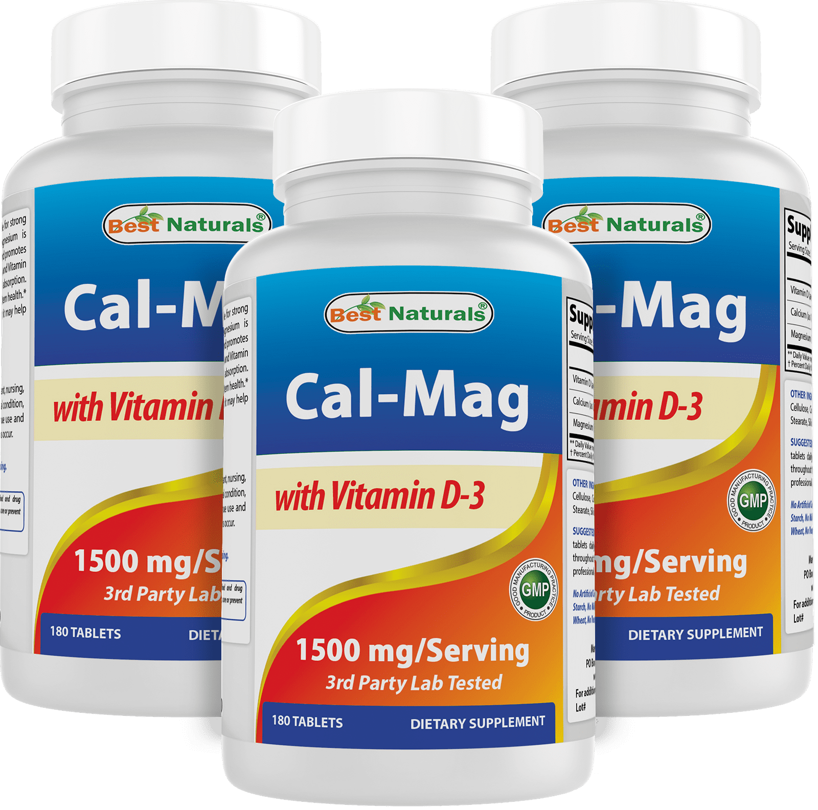 3 Pack Best Naturals Calcium Magnesium with Vitamin D3 1500mg 180 Tablets