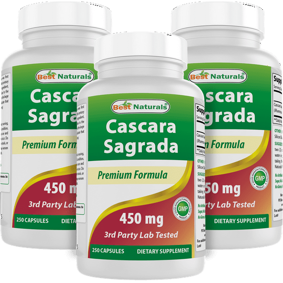 3 Pack Best Naturals Cascara Sagrada 450 mg 250 Capsules (Total 750 Capsules)
