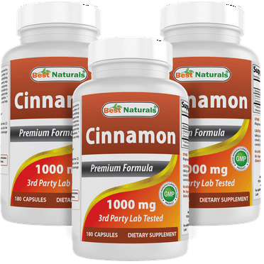 3 Pack Best Naturals Cinnamon 1000 mg with Chromium 200 mcg 180 Capsules