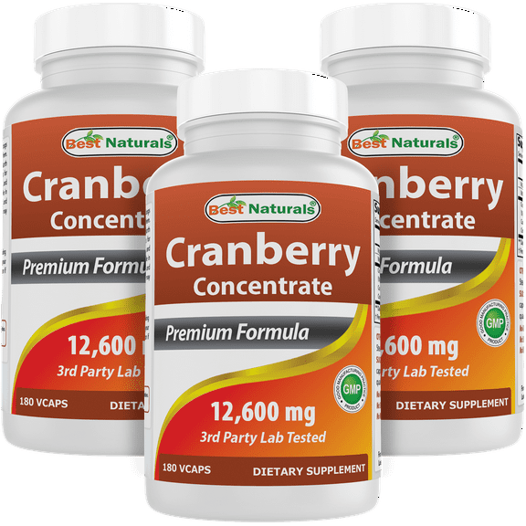 3 Pack Best Naturals Cranberry Concentrate 12600 mg 180 Vegetarian Capsules