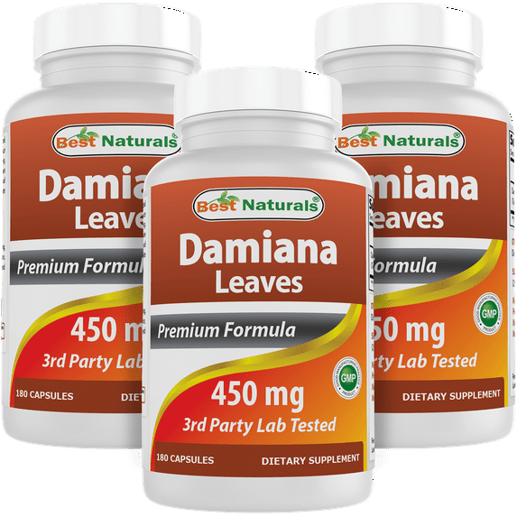 3 Pack Best Naturals Damiana Leaves 450 mg 180 Capsules | Supports Male and Female reproductive health