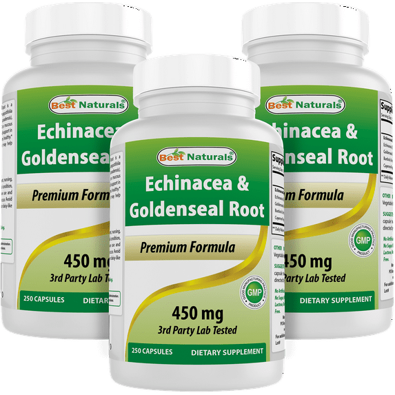 3 Pack Best Naturals Echinacea Goldenseal 450 mg 250 Capsules