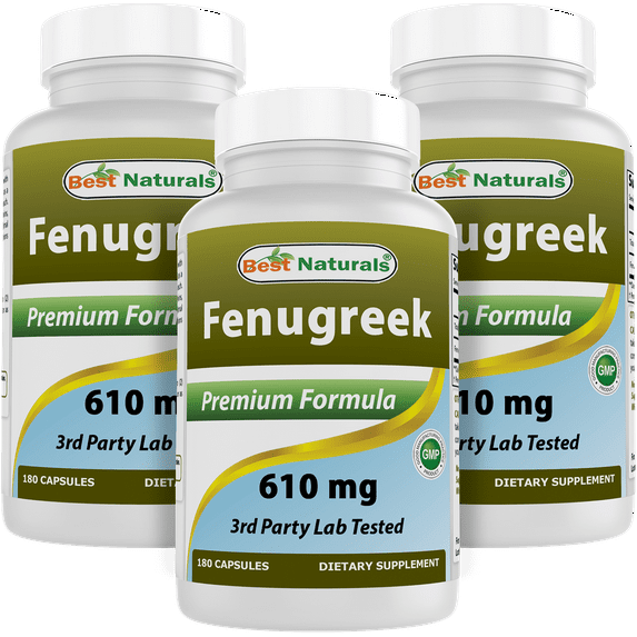 3 Pack Best Naturals Fenugreek Seed 610 mg 180 Capsules (Total 540 Capsules)