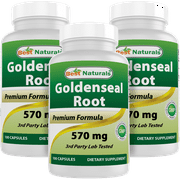 3 Pack Best Naturals Goldenseal Root 570 mg 100 Capsules