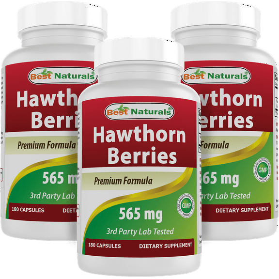 3 Pack Best Naturals Hawthorn Berry 565 mg 180 Capsules