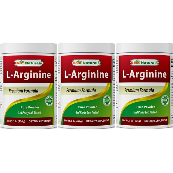 3 Pack Best Naturals L-Arginine 1 LB Powder (Pharmaceutical Grade) | Best Amino Acid Arginine Supplements for Women & Man - Promotes Circulation and Supports Cardiovascular Health
