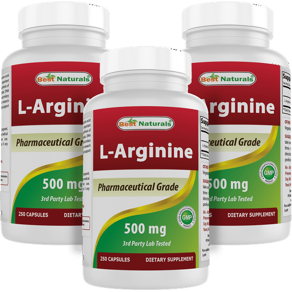 3 Pack Best Naturals L-Arginine 500 mg 250 Capsules