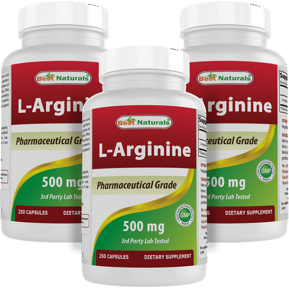 3 Pack Best Naturals L-Arginine 500 mg 250 Capsules