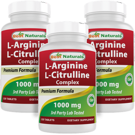 3 Pack Best Naturals L-Arginine L-Citrulline Complex 1000 mg 120 Tablets
