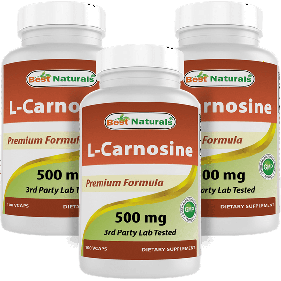3 Pack Best Naturals L-Carnosine 500 mg 100 Vegetarian Capsules