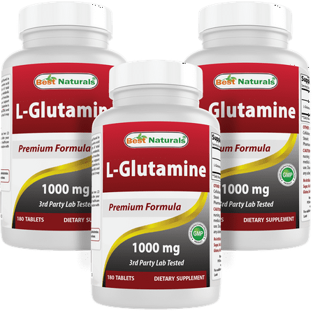 3 Pack Best Naturals L-Glutamine 1000 mg 180 Tablets
