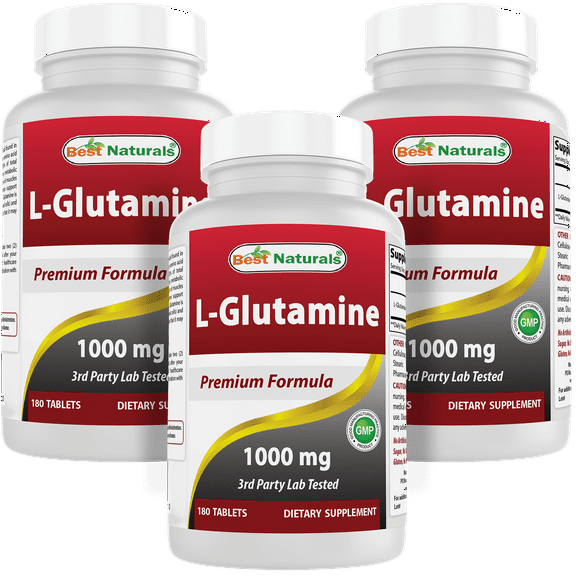 3 Pack Best Naturals L-Glutamine 1000 mg 180 Tablets