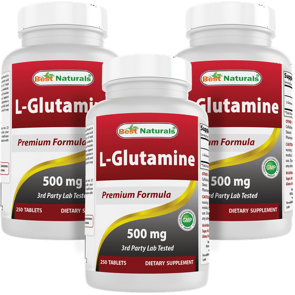 3 Pack Best Naturals L-Glutamine 500 mg 250 Tablets