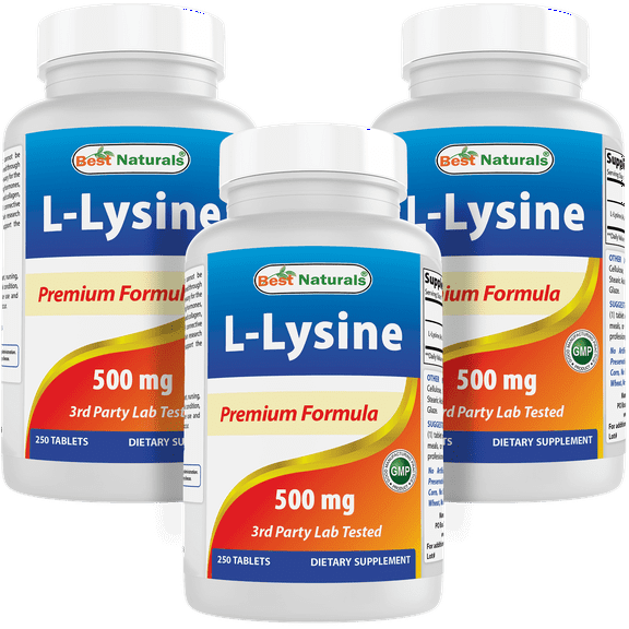 3 Pack Best Naturals L-Lysine 500 mg 250 Tablets