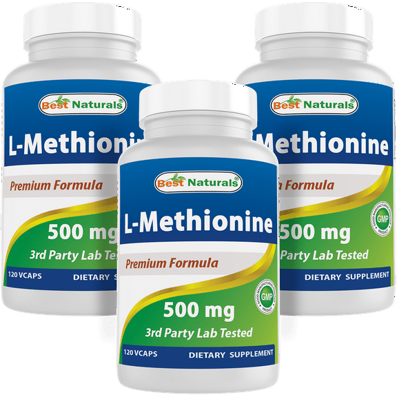 3 Pack Best Naturals L-Methionine 500 mg 120 Vegetarian Capsules | Liver Health Support