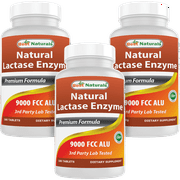 Best Naturals Natural Lactase Enzyme 9000 FCC ALU, 3 Pack, 180 Tablets