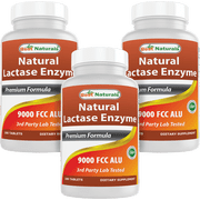 Best Naturals Natural Lactase Enzyme 9000 FCC ALU, 3 Pack, 180 Tablets