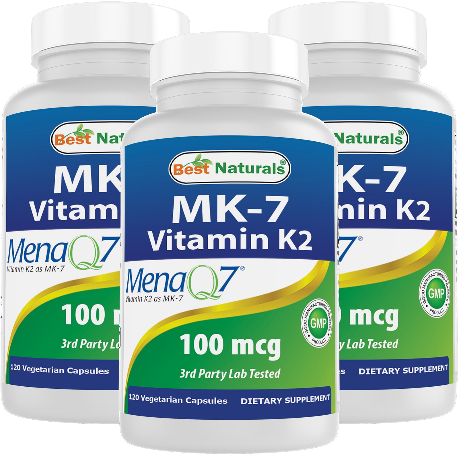 3 Pack Best Naturals MK-7 Vitamin K2 100 mcg 120 Vegetarian Capsules