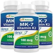 3 Pack Best Naturals MK-7 Vitamin K2 100 mcg 120 Vegetarian Capsules