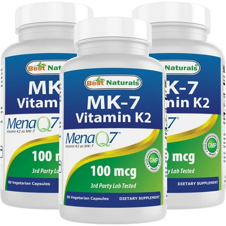 3 Pack Best Naturals MK-7 Vitamin K2 100 mcg 60 Vegetarian Capsules