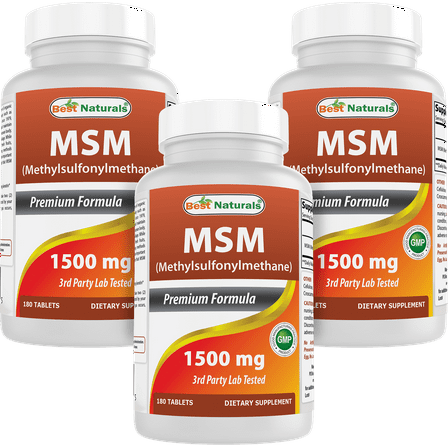 3 Pack Best Naturals MSM 1500 mg 180 Tablets