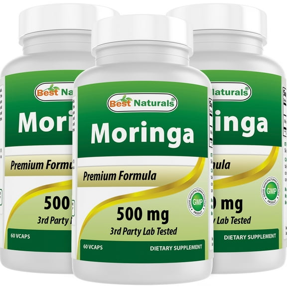 3 Pack Best Naturals Moringa 500 mg 60 Vegetarian Capsules
