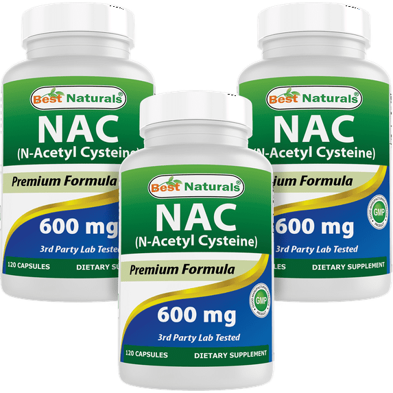 3 Pack Best Naturals NAC (N-Acetyl Cysteine) 600 mg 120 Capsules