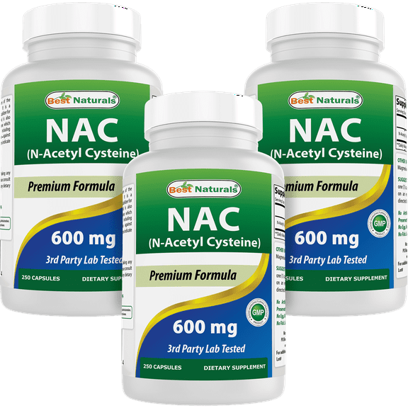 3 Pack Best Naturals NAC (N-Acetyl L-Cysteine) 600 mg 250 Capsules