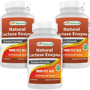 3 Pack Best Naturals Natural Lactase Enzyme 9000 FCC ALU 90 Tablets | Lactose Intolerance Relief Tablets