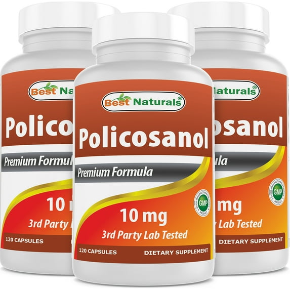 3 Pack Best Naturals Policosanol 10 mg 120 Capsules