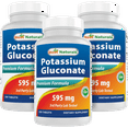 thumbnail image 1 of 3 Pack Best Naturals Potassium Gluconate Supplement 595 mg 250 Tablets, 1 of 7