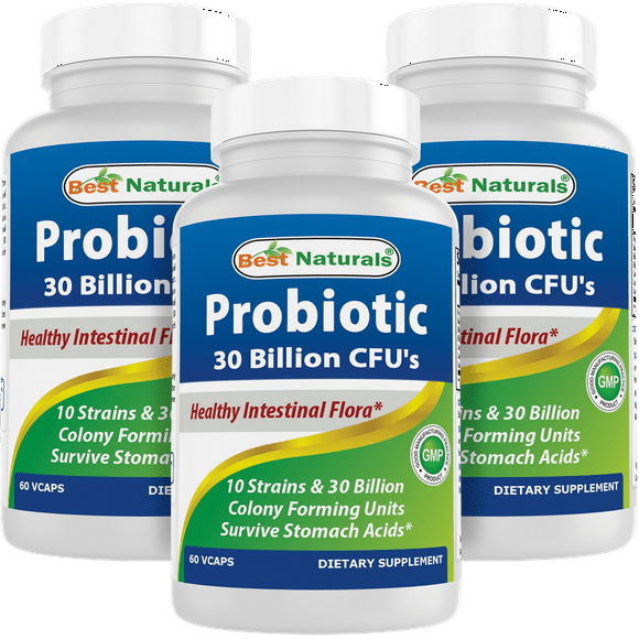 3 Pack Best Naturals Probiotic 10 Strains & 30 Billion CFU Intestinal Flora 60 Vegetarian Capsules | Shelf Stable probiotic
