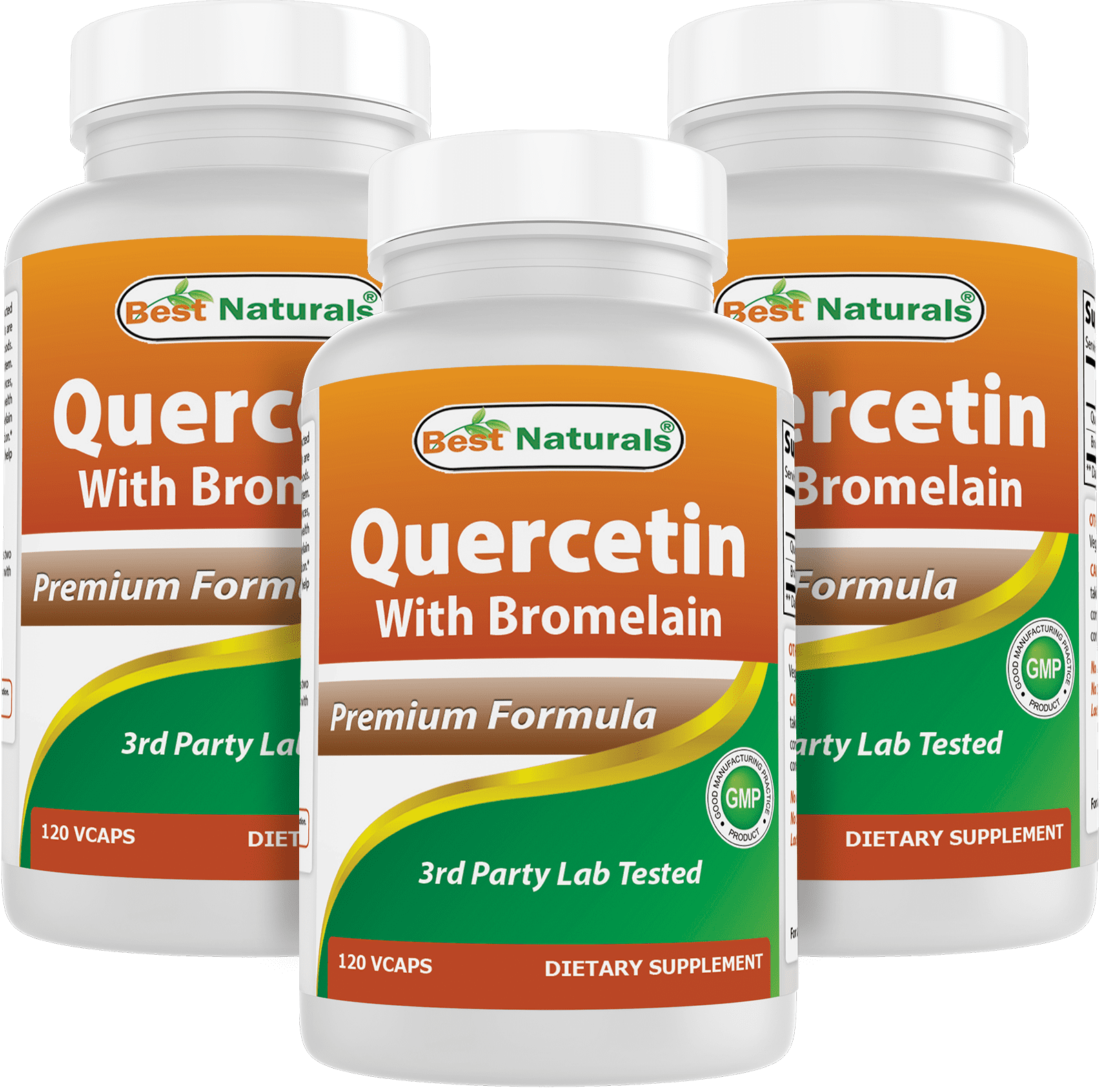 3 Pack Best Naturals Quercetin with Bromelain 120 Vegetarian Capsules - 800 mg of Quercetin & 165 mg of Bromelain (400 GDU/g) | (Total 360 Vegetarian Capsules)