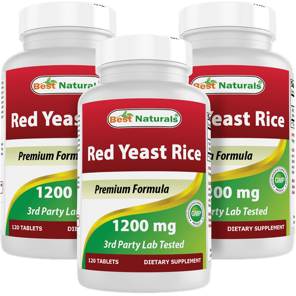 3 Pack Best Naturals Red Yeast Rice 1200 mg 120 Tablets