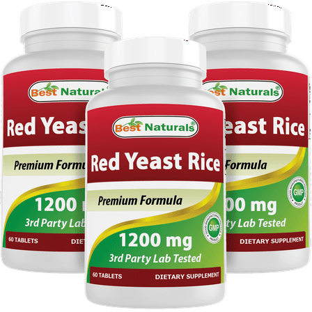 3 Pack Best Naturals Red Yeast Rice 1200 mg 60 Tablets