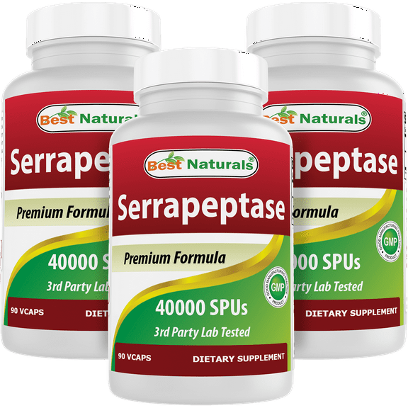 3 Pack Best Naturals Serrapeptase 40000 SPUs 90 Vegetarian Capsules