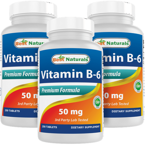 3 Pack Best Naturals Vitamin B-6 50 mg 250 Tablets