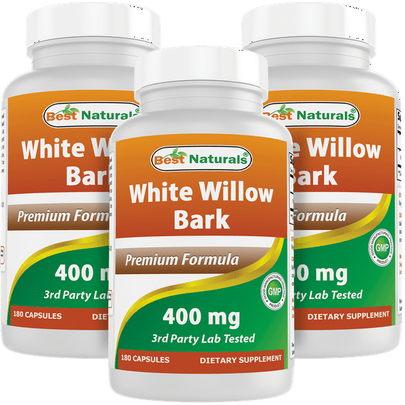 3 Pack Best Naturals White Willow Bark 400 mg 180 Capsules