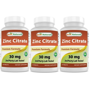 3 Pack Best Naturals Zinc Citrate 30 mg 120 Tablets | Immune Support