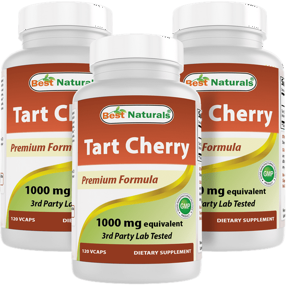 3 Pack Best naturals Tart Cherry 1000 mg 120 vegetarian Capsules