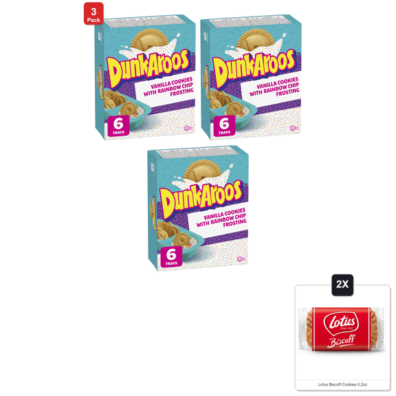 3 Pack | Betty Crocker Dunkaroos, Vanilla Cookies With Rainbow Sprinkle Frosting, 6 X 28G/1 Oz & 2x Lotus Biscoff Cookies 0.2oz