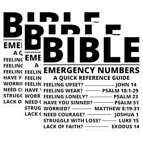 (3 Pack) Bible Verse Decals - Emergency Numbers Guide - Religious ...