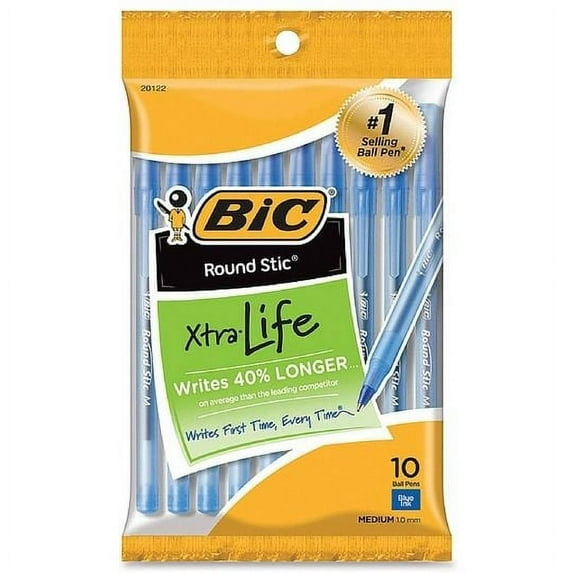 3 Pack Bic Round Stic Xtra Life Medium Ballpoint Pen, Blue Ink, 10 Pack