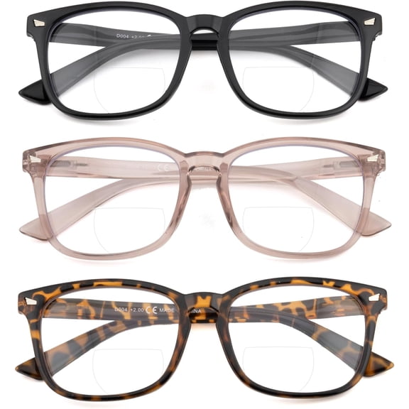 3 Pack Bifocal Reading Glasses For Women Men PC Rectangle Frame Anti Blue-ray Multifocal Readers with Spring Hinge