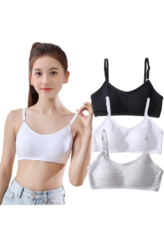 3 Pack Girls Padded Training Bras Flex Fit Seamless Wireless Light Adjustable Straps Kids Bras Padded Bras for Girls 10-16